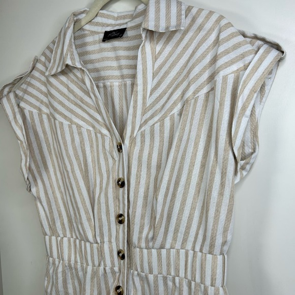 Milk & Honey Tan Cream Stripe Beach 100% Cotton Elastic Waist Romper Womens Med - Picture 4 of 10